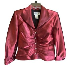 J R Nites Blouse by Caliendo Womans Sz 8 Red Rhinestone Buttons Hidden back Zip